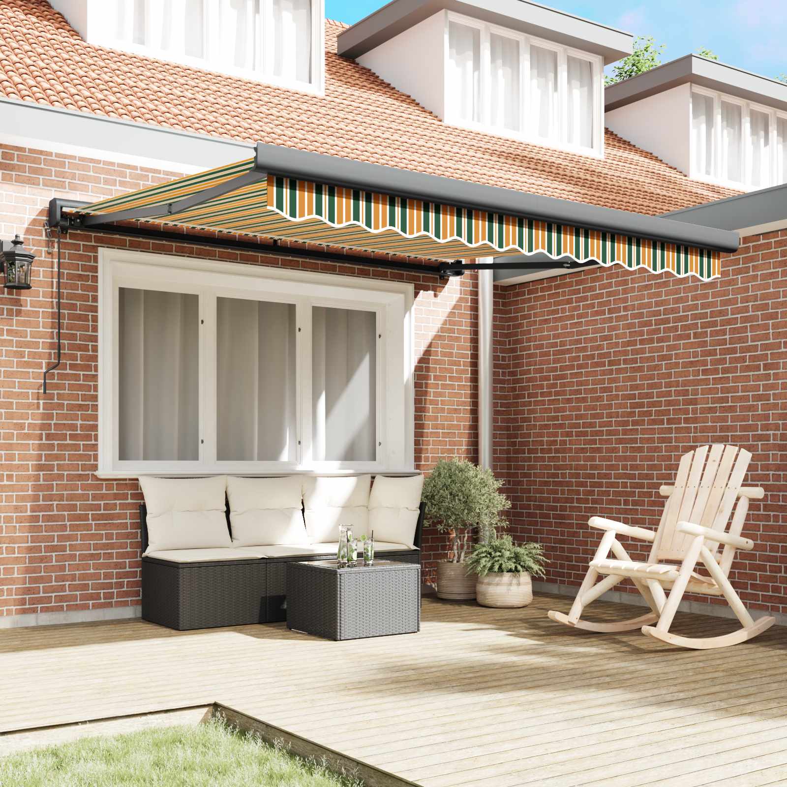 vidaXL Markiza wysuwana Zielony i Żółty 350 x 250 x 165 cm