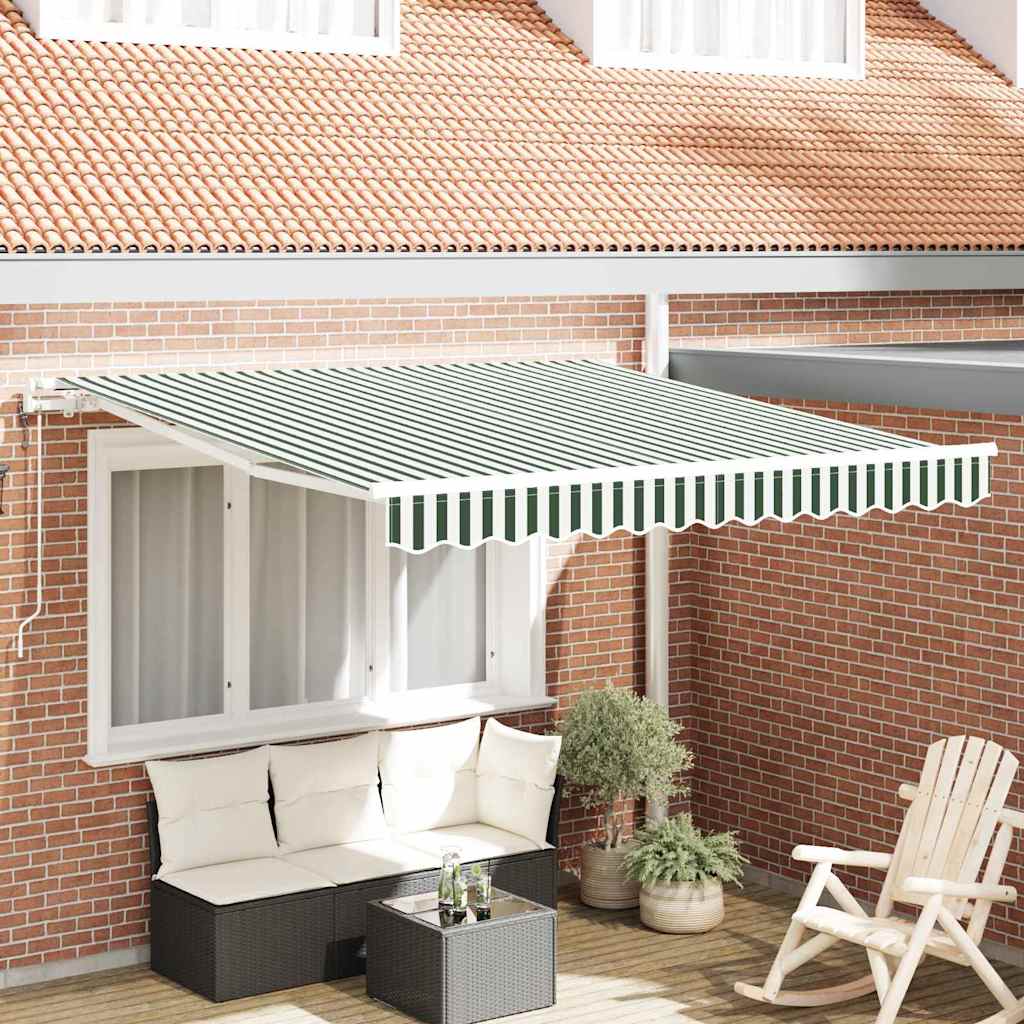 vidaXL Markiza wysuwana Zielony i Biały 350 x 250 cm