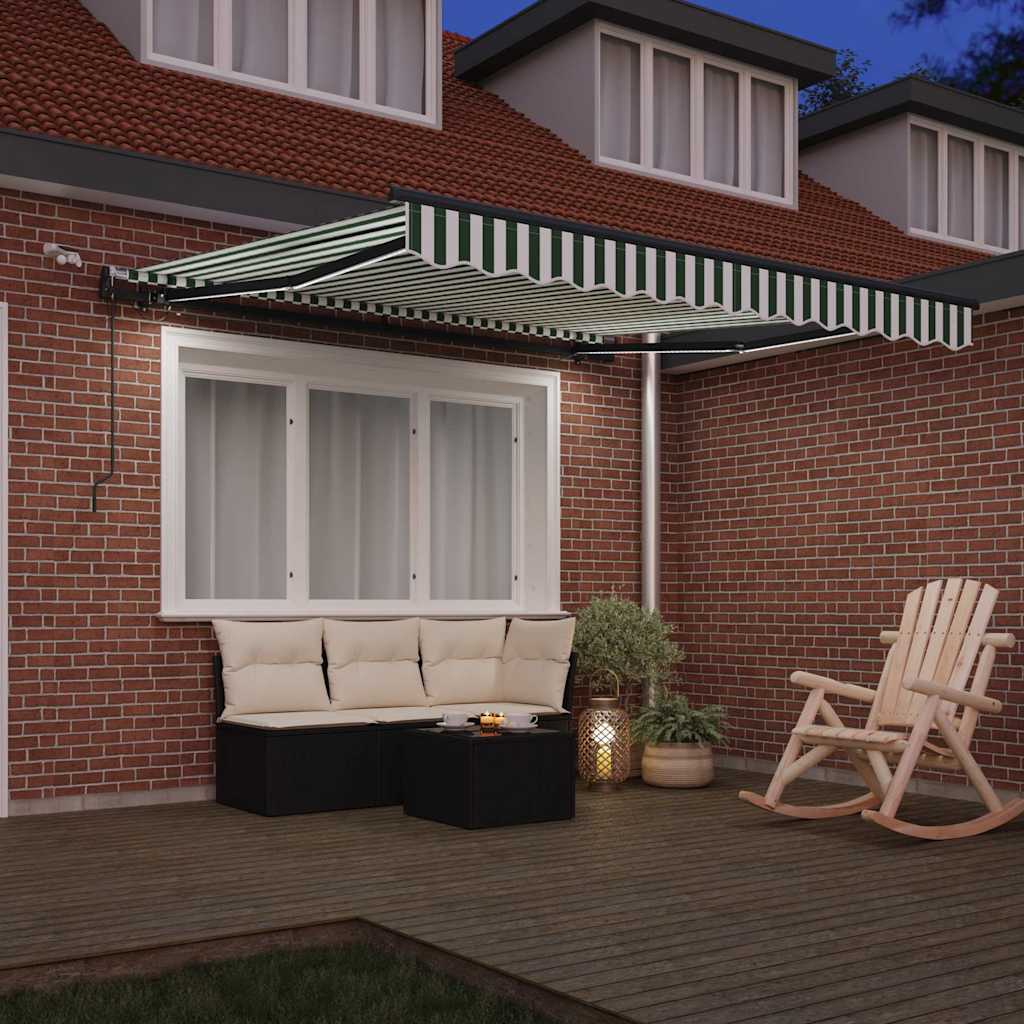 vidaXL Markiza wysuwana Zielony i Biały 350 x 250 cm Poliester
