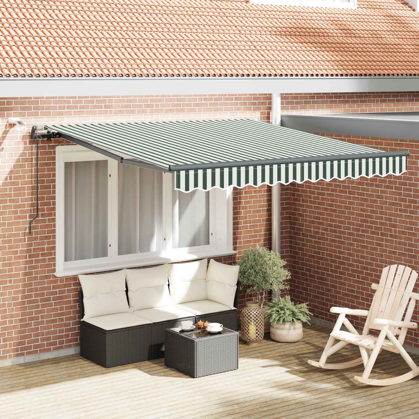 vidaXL Markiza wysuwana Zielony i Biały 350 x 250 cm Poliester