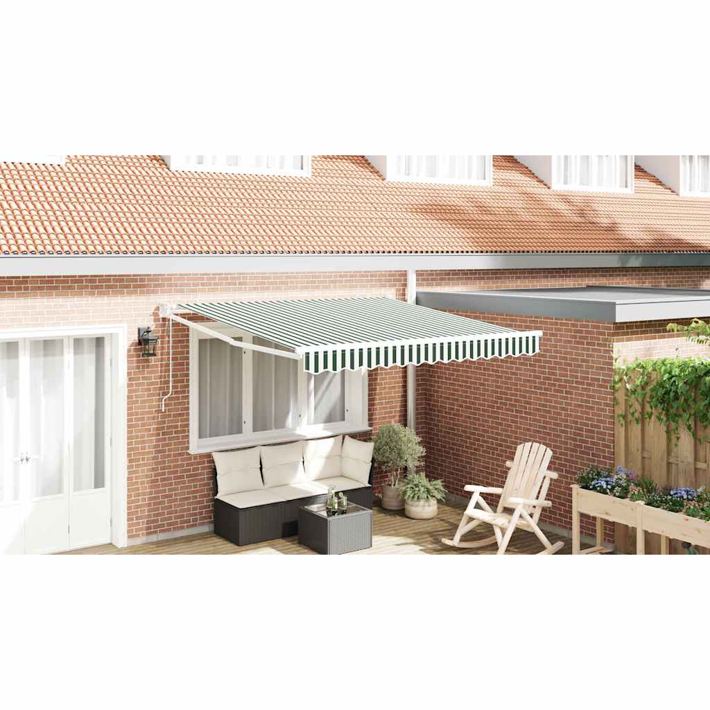 vidaXL Markiza wysuwana Zielony i Biały 350 x 250 cm Poliester i Metal