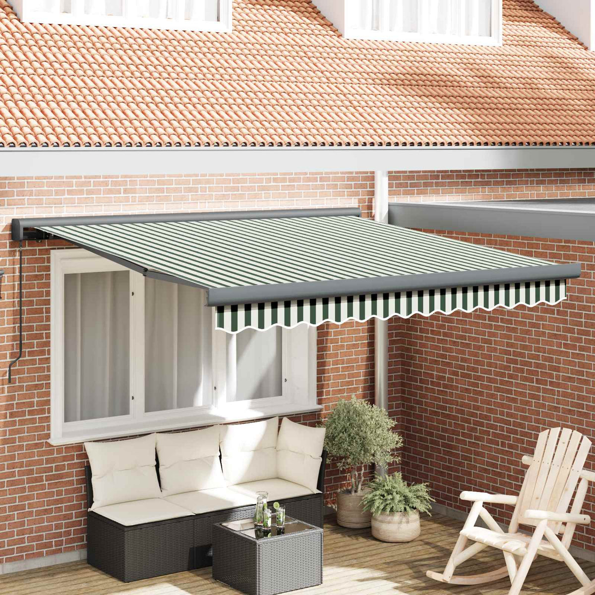 vidaXL Markiza wysuwana Zielony i Biały 350 x 250 cm