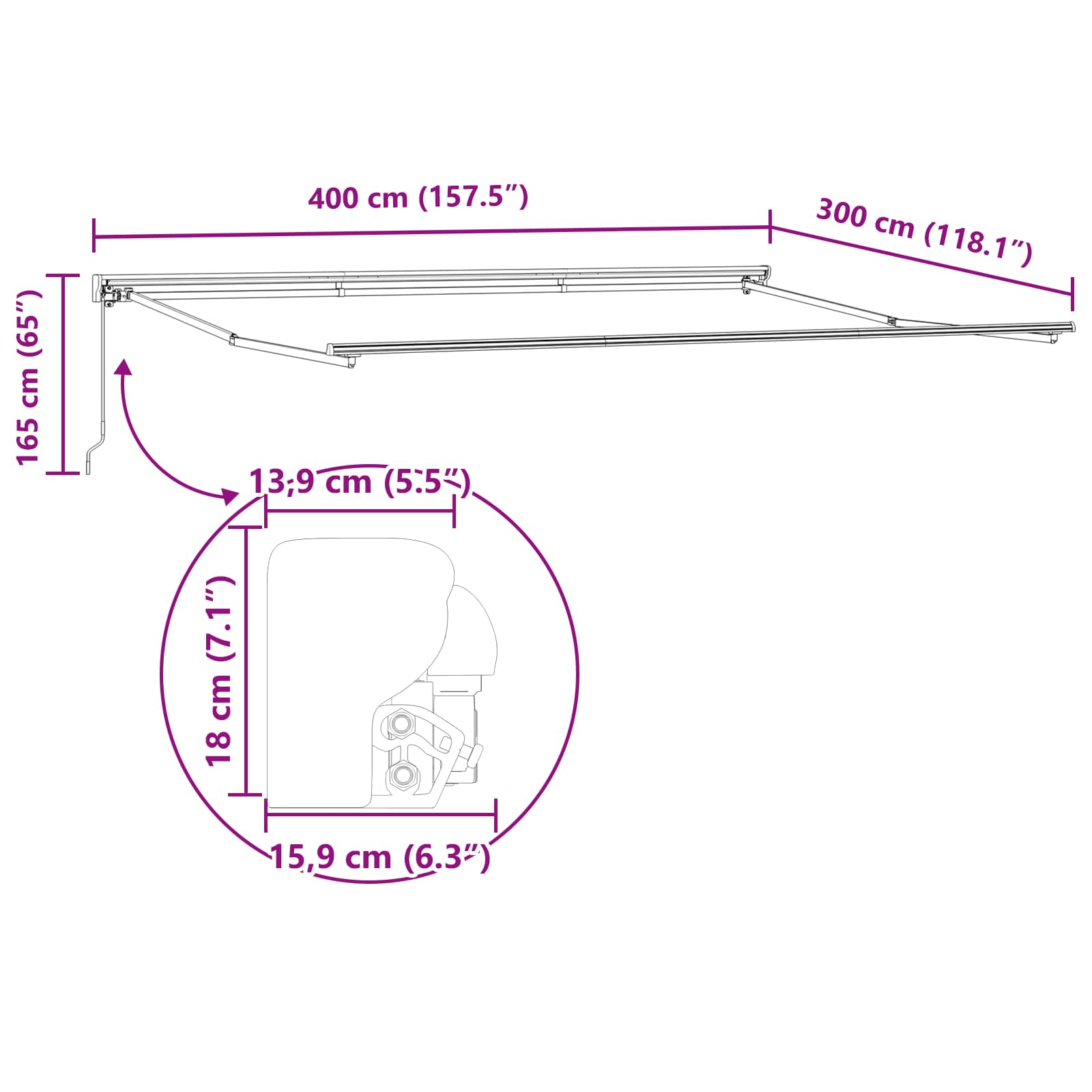 vidaXL Rama markizy Antracyt 400 × 300 cm Poliester z powłoką PU