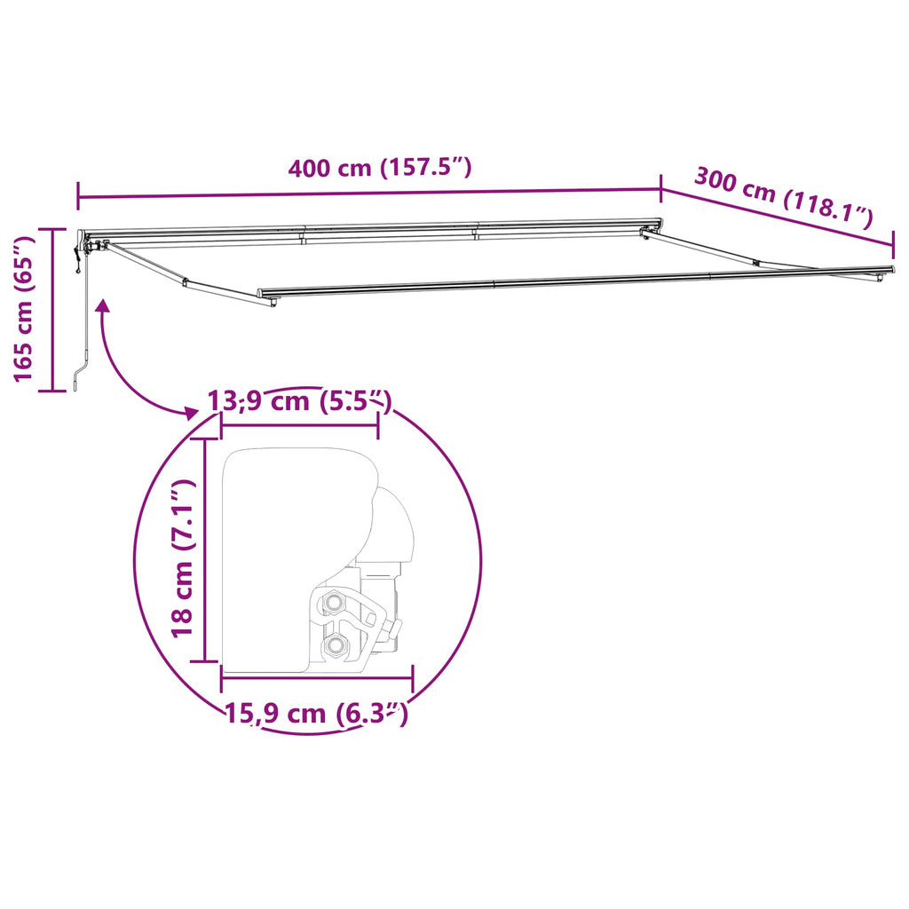 vidaXL Rama markizy bordowy 400 × 300 cm Poliester z powłoką PU