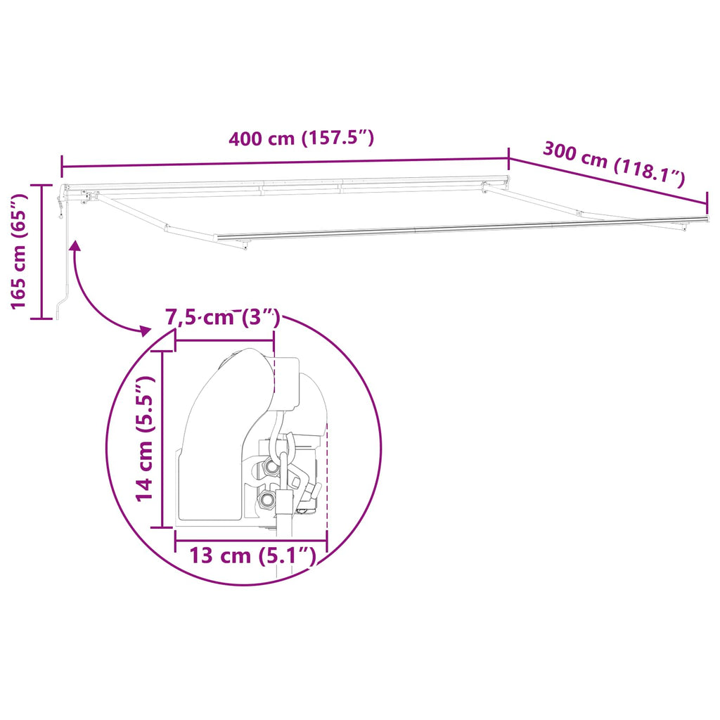 vidaXL Elektryczna Rozkładana Markiza Biały 400 × 300 cm