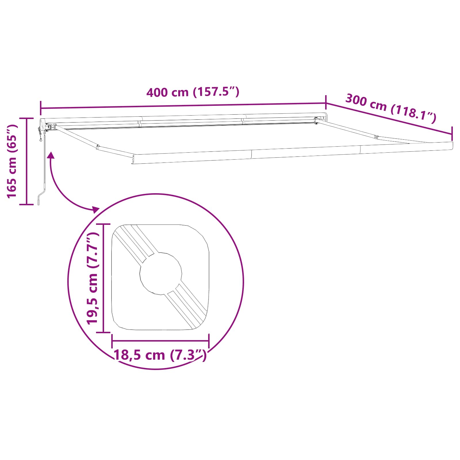 vidaXL Markiza Czerwony 400 x 300 x 165 cm Poliester i aluminium