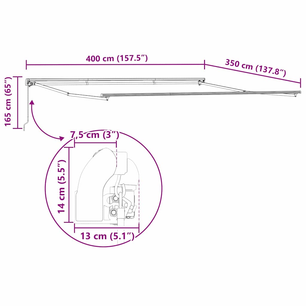 vidaXL Markiza wysuwana zielony 400 × 350 cm Poliester i aluminium