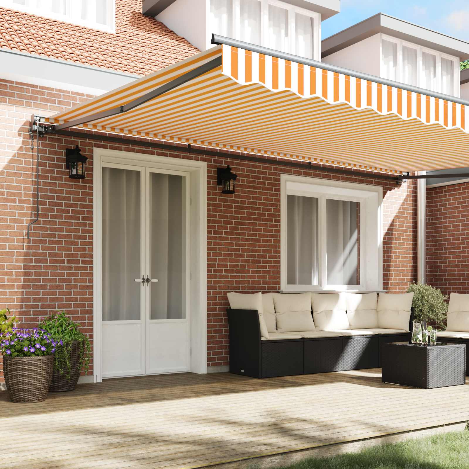 vidaXL Rama markizy Żółty i Biały 500 × 300 cm Poliester z powłoką PU