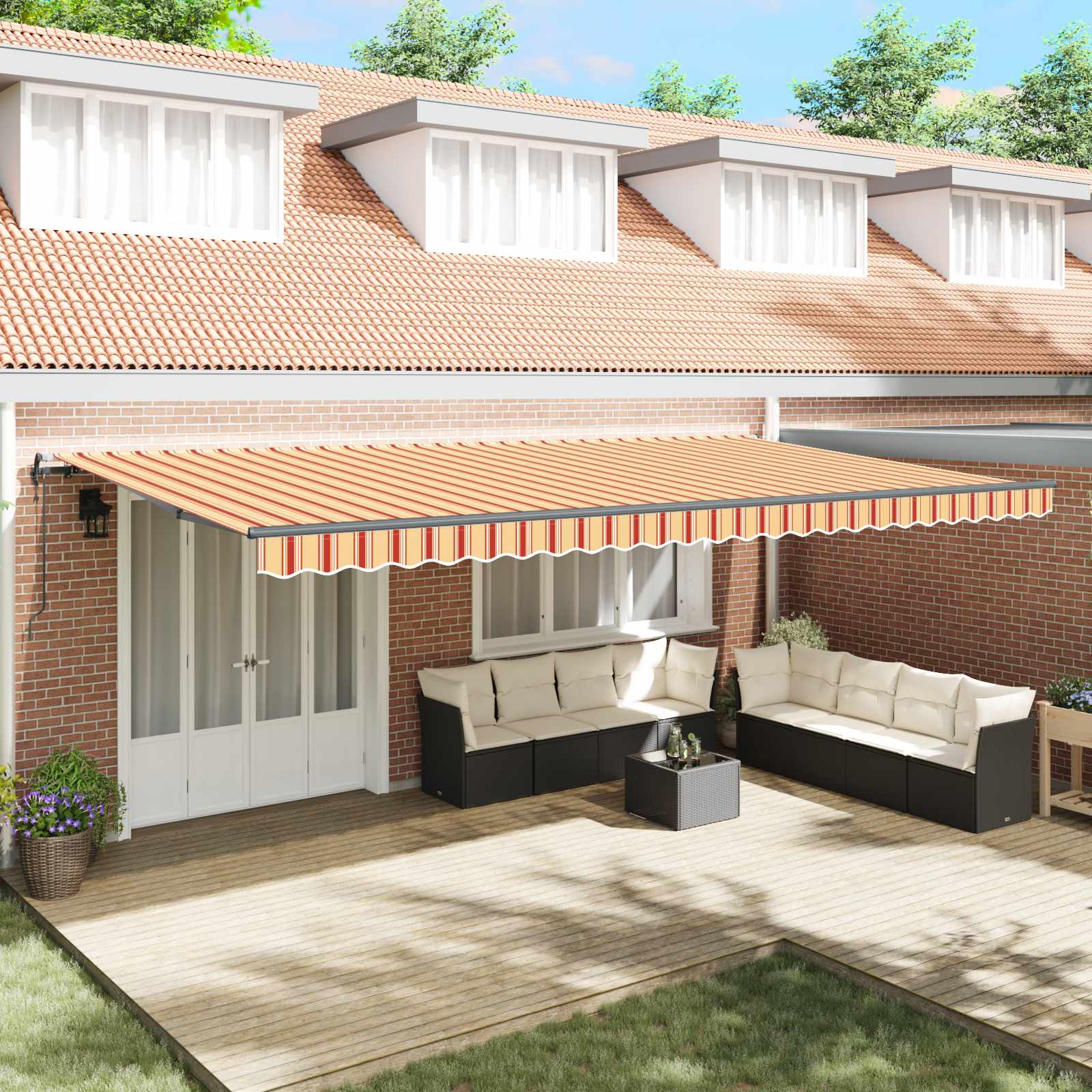 vidaXL Markiza wysuwana Żółty i pomarańczowy 600 × 300 cm