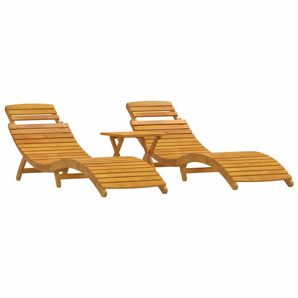 vidaXL Leżak 3 pcs Brązowy Lite Drewno Akacji