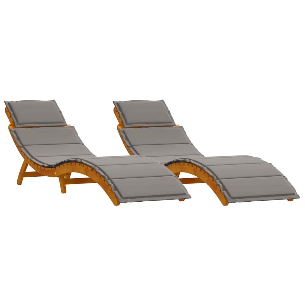 vidaXL Leżak z poduszką 2 pcs Szary Lite Drewno Akacji