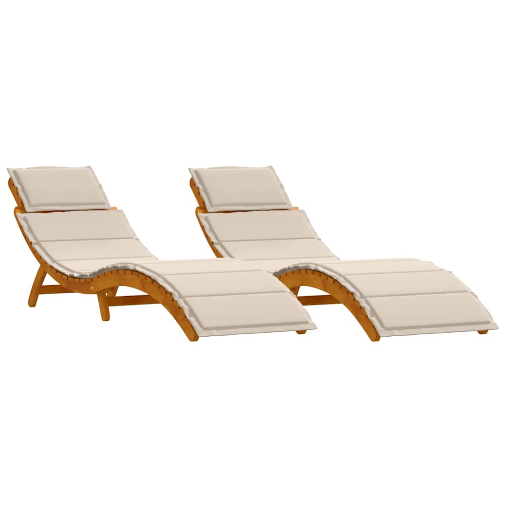 vidaXL Leżak z poduszką 2 pcs Kremowa biel Lite Drewno Akacji