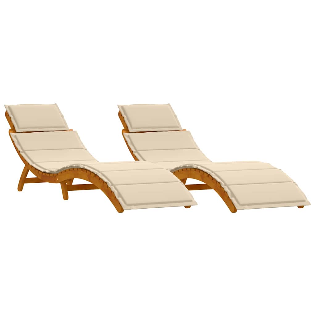 vidaXL Leżak z poduszką 2 pcs Beżowy Lite Drewno Akacji