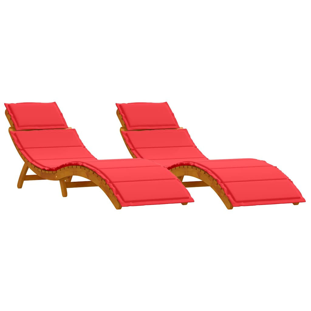 vidaXL Leżak z poduszką 2 pcs Czerwony Lite Drewno Akacji