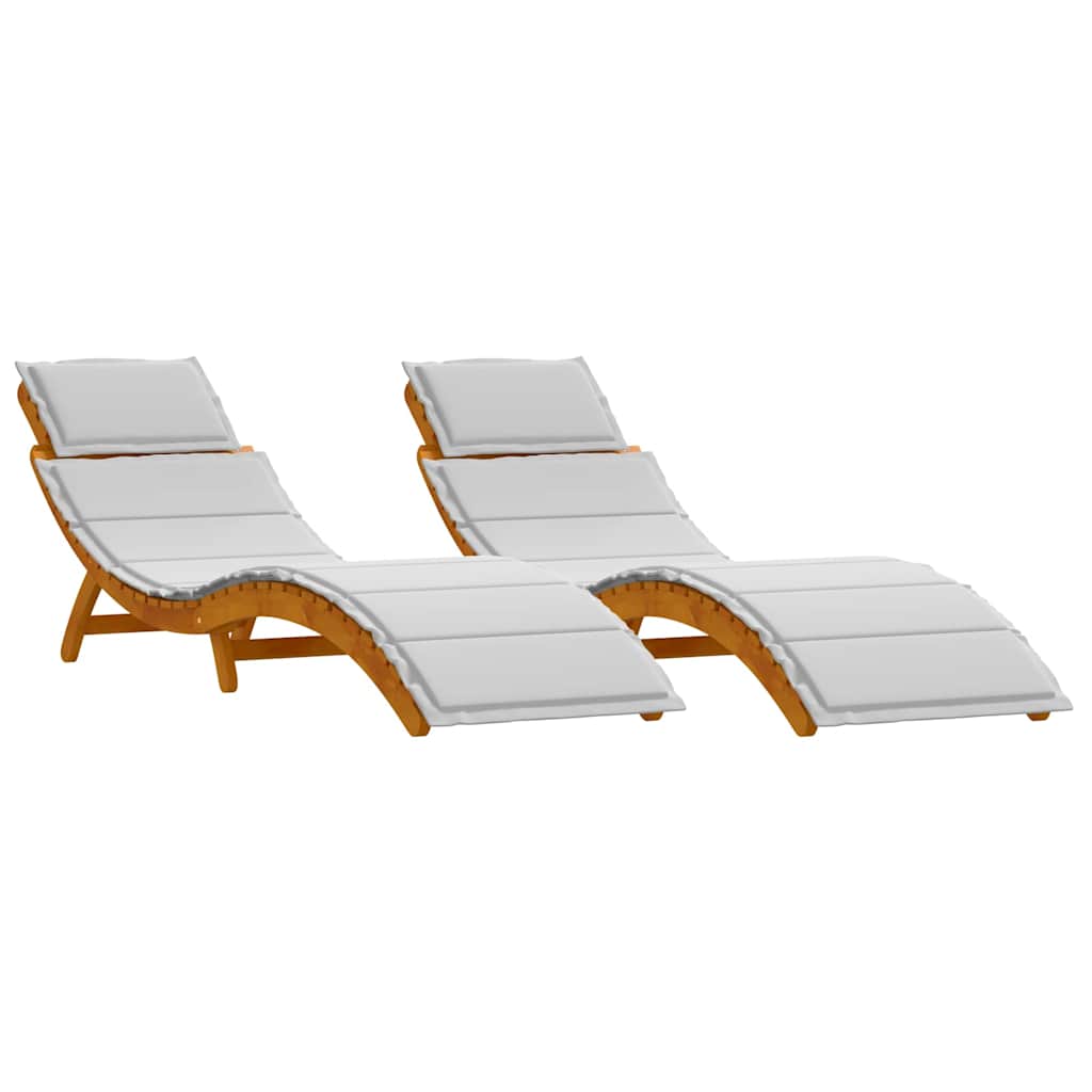 vidaXL Leżak z poduszką 2 pcs Jasnoszary Lite Drewno Akacji
