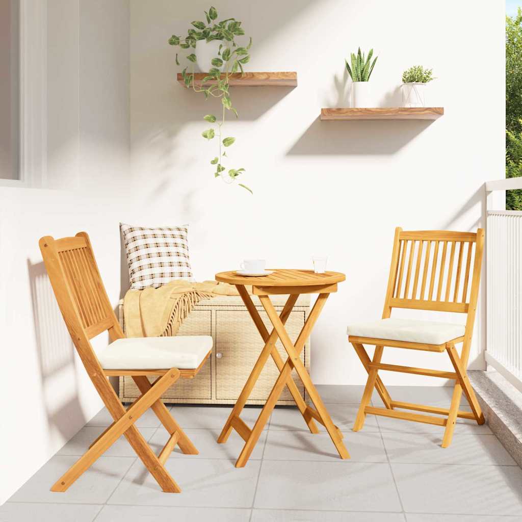 vidaXL Krzesło składane z poduszką 2 pcs Brązowy Lite drewno akacjowe