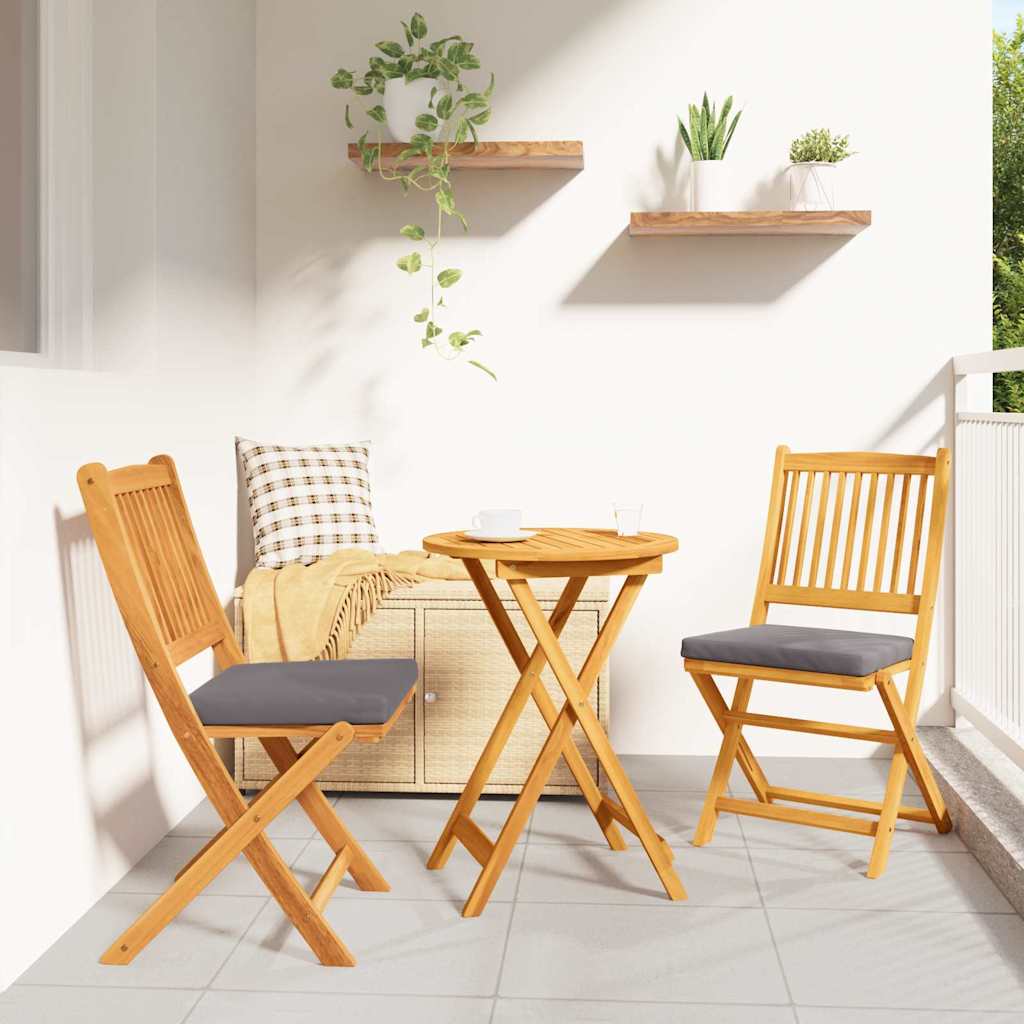 vidaXL Krzesło składane z poduszką 2 pcs Brązowy Lite drewno akacjowe