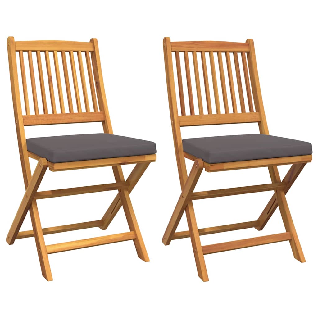 vidaXL Krzesło składane z poduszką 2 pcs Brązowy Lite drewno akacjowe