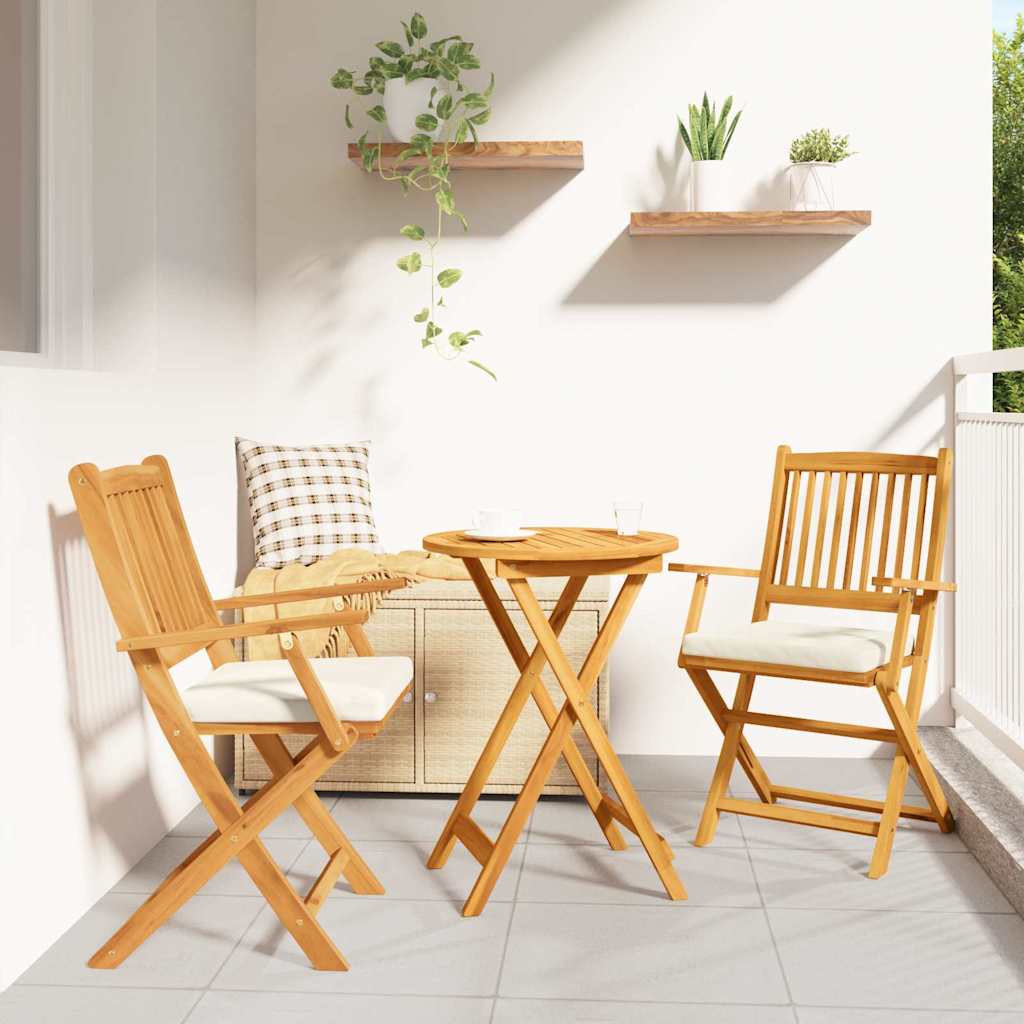 vidaXL Krzesło składane z poduszką 2 pcs Brązowy Lite drewno akacjowe