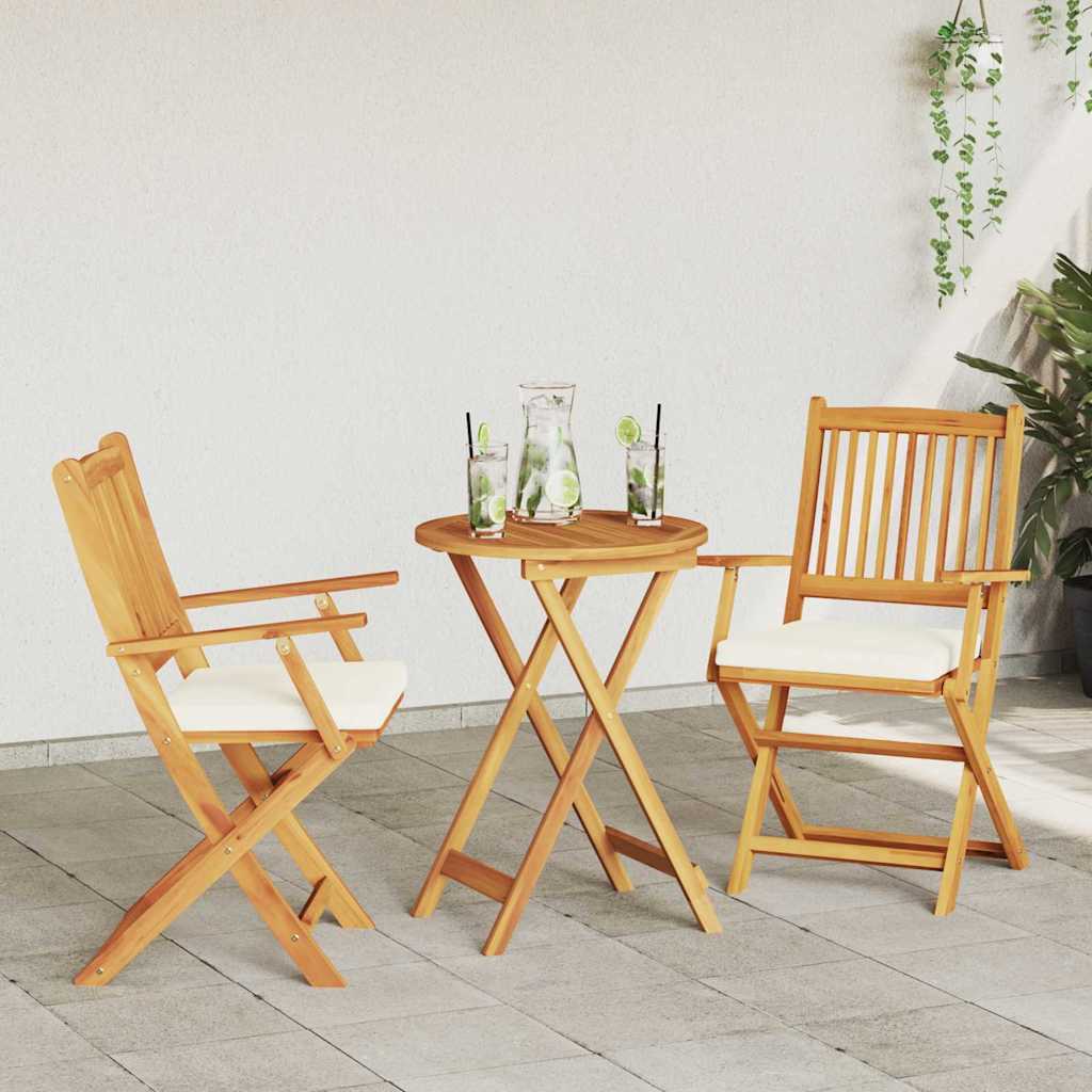 vidaXL Krzesło składane z poduszką 2 pcs Brązowy Lite drewno akacjowe