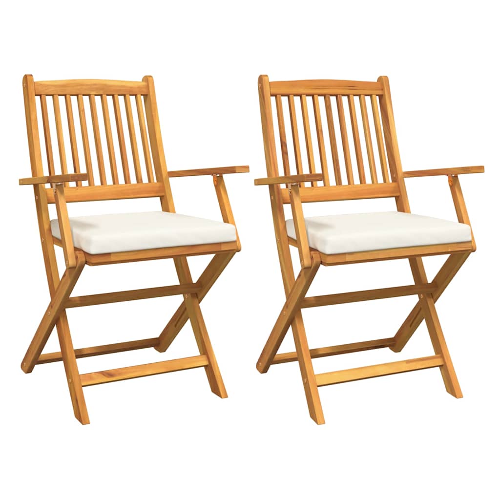 vidaXL Krzesło składane z poduszką 2 pcs Brązowy Lite drewno akacjowe