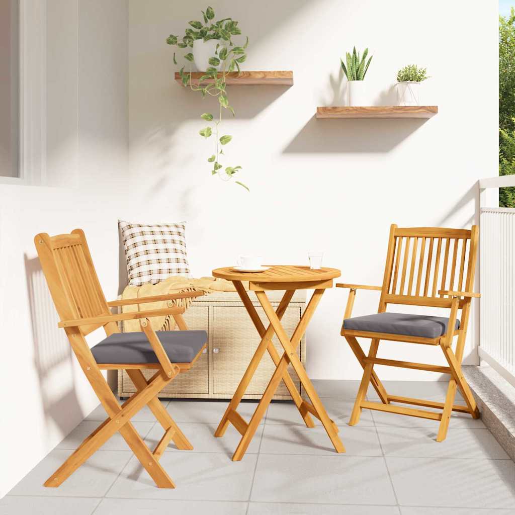 vidaXL Krzesło składane z poduszką 2 pcs Brązowy Lite drewno akacjowe