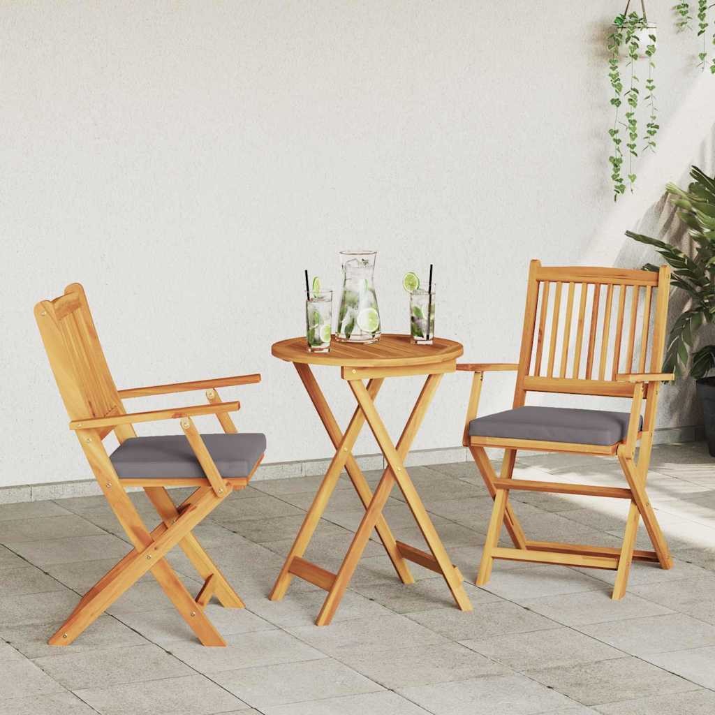 vidaXL Krzesło składane z poduszką 2 pcs Brązowy Lite drewno akacjowe