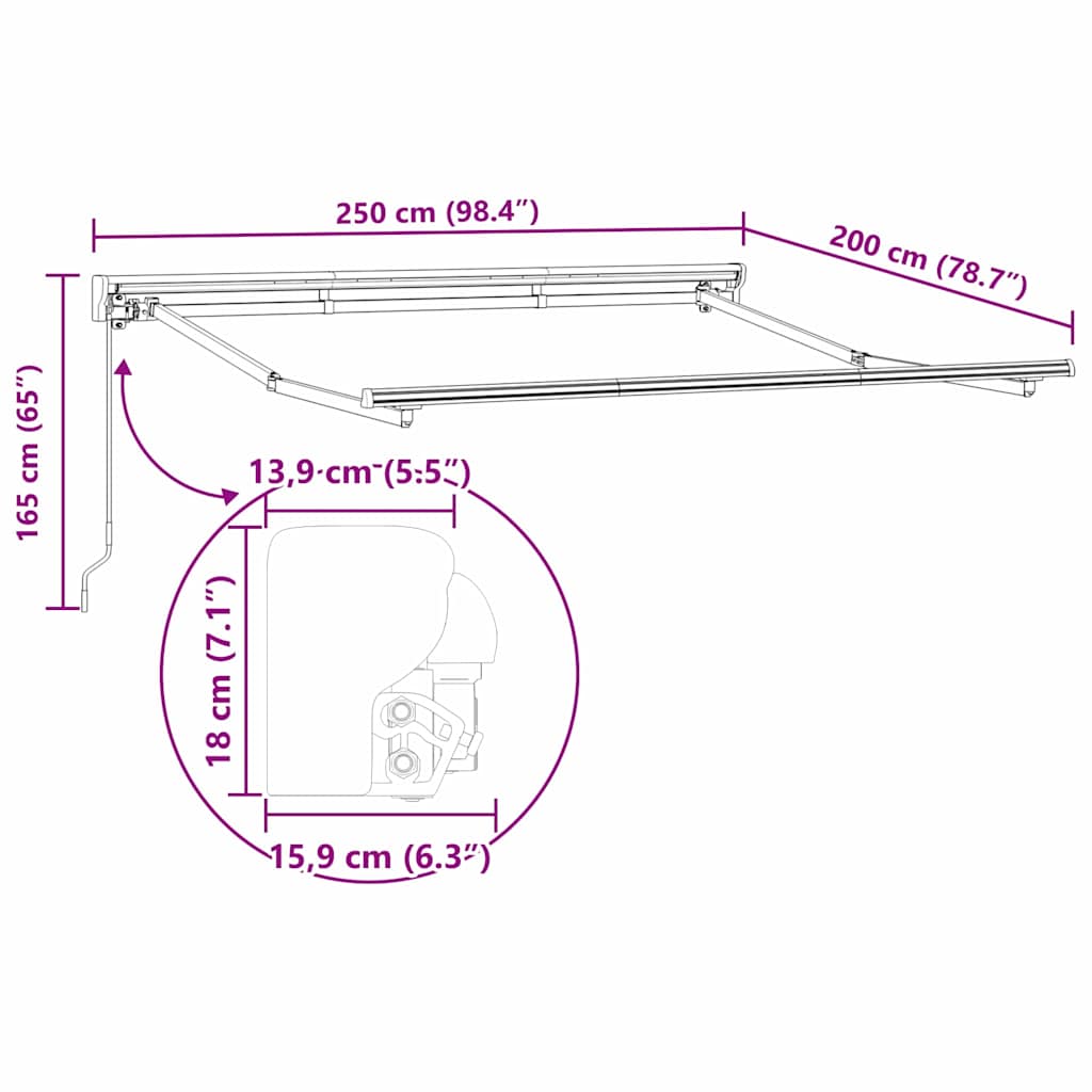 vidaXL Rama markizy Z regulacją Biały 2,5 x 2 m Stal