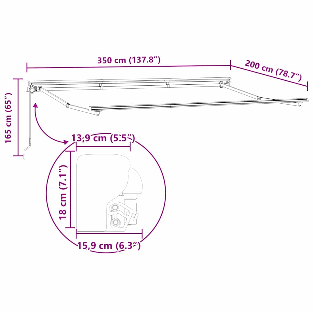 vidaXL Rama markizy Z regulacją Biały 3,5 x 2 m Stal