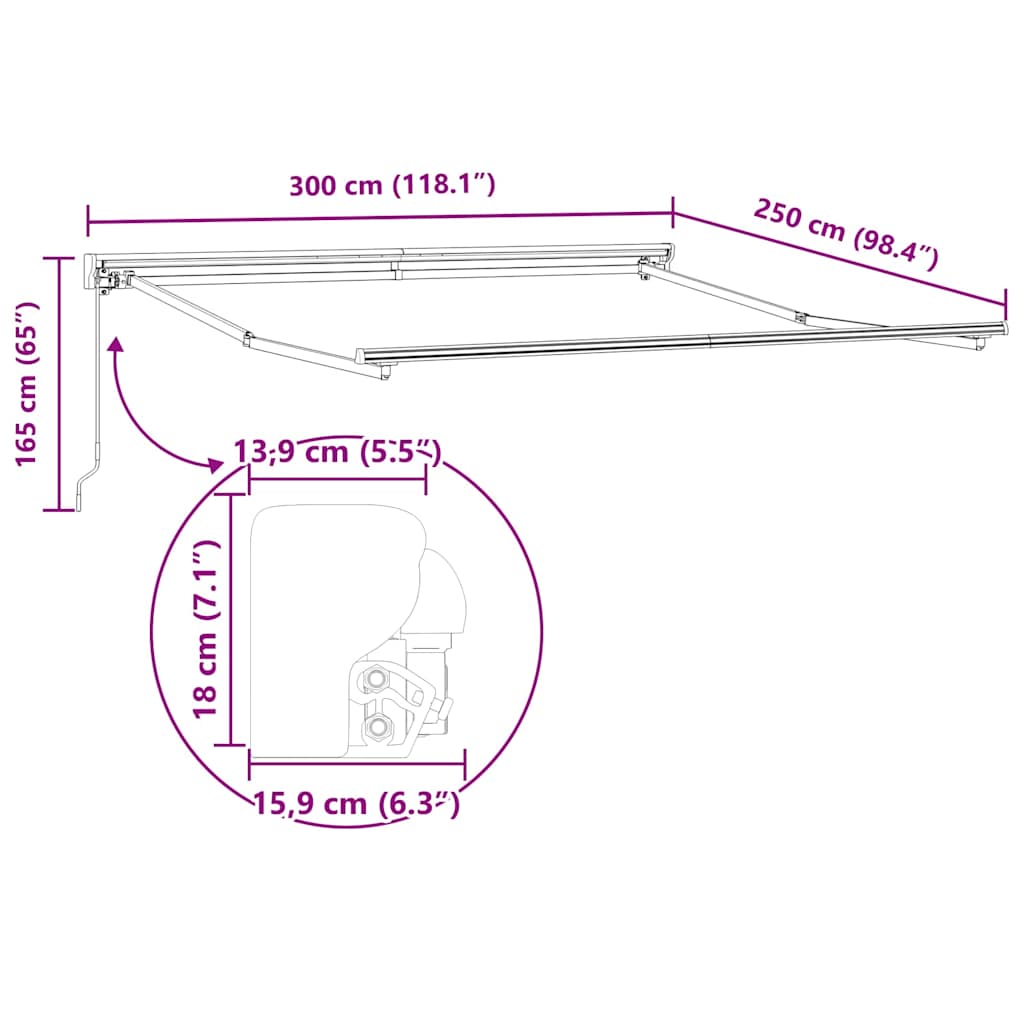 vidaXL Rama markizy Z regulacją Antracyt 3 x 2,5 m Stal