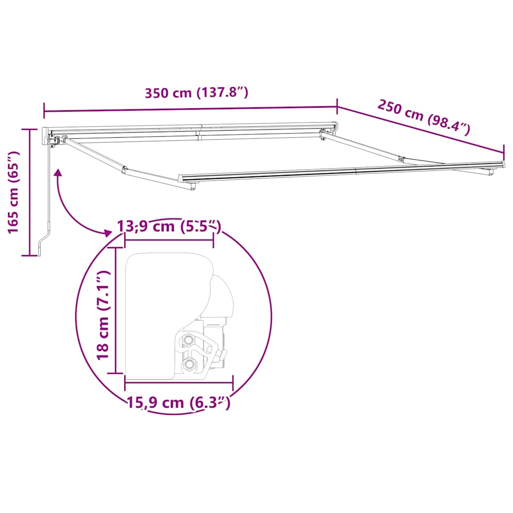 vidaXL Rama markizy Z regulacją Antracyt 3,5 x 2,5 m Stal