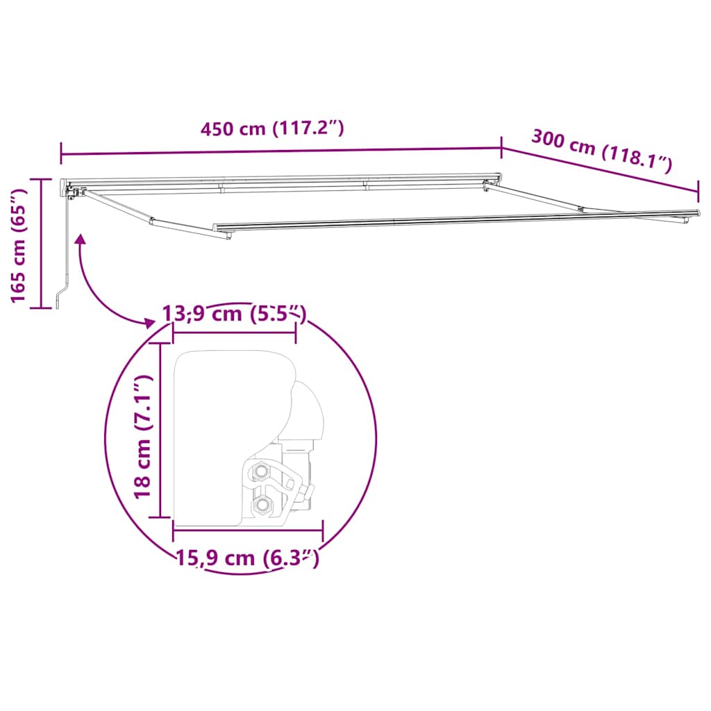 vidaXL Rama markizy Z regulacją Antracyt 4,5 × 3 m Stal