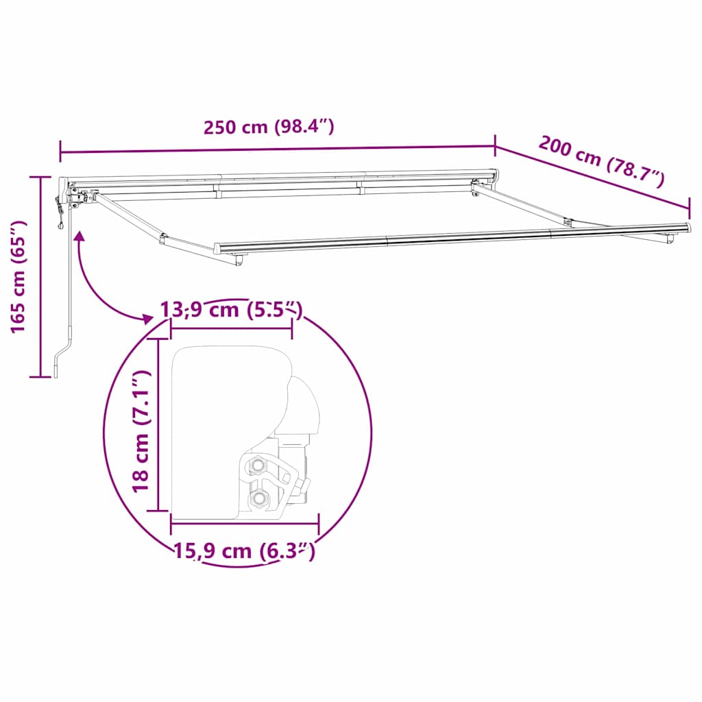vidaXL Rama markizy Z regulacją Biały 2,5 x 2 m Stal
