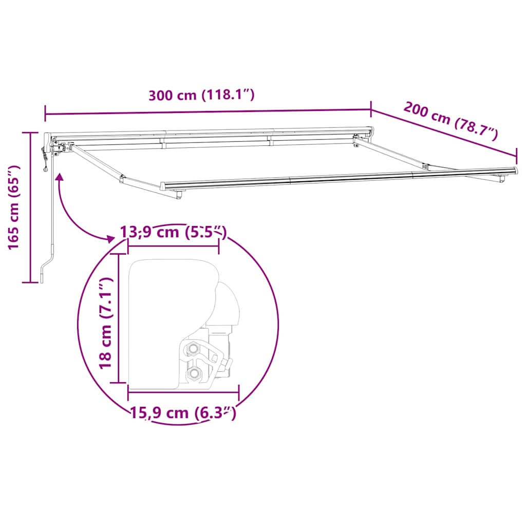 vidaXL Rama markizy Z regulacją Biały 3 x 2 m Stal