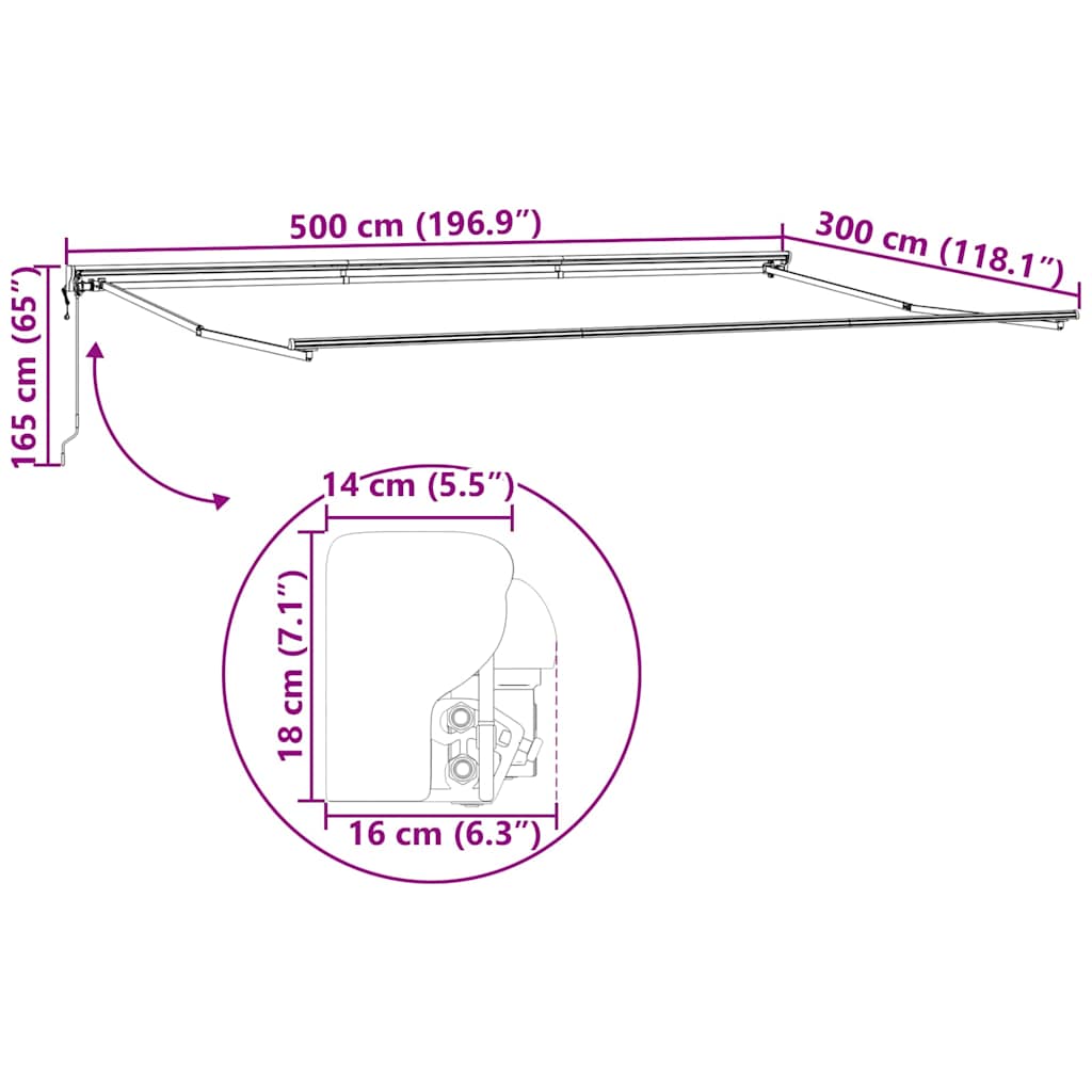 vidaXL Rama markizy Z regulacją Antracyt 5 x 3 m Stal