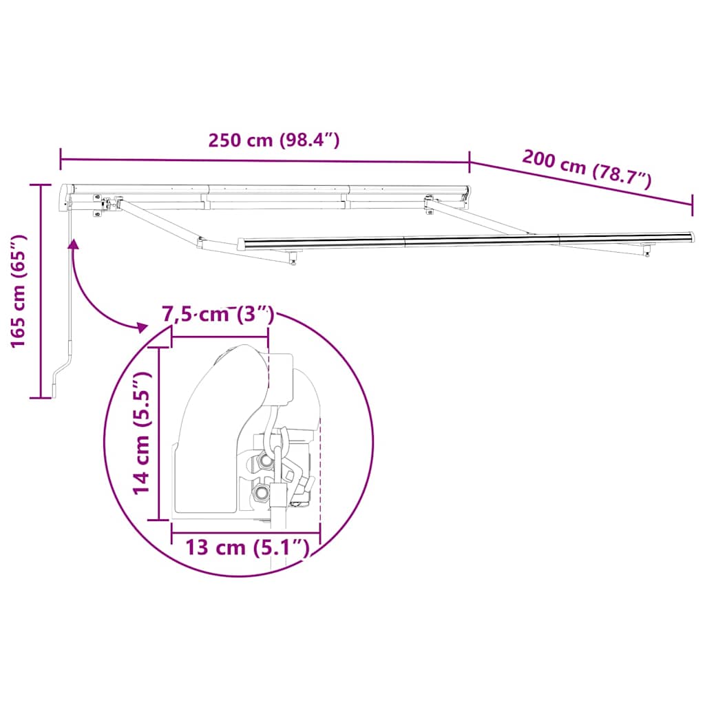 vidaXL Rama markizy Biały 2,5 x 2 m Metal