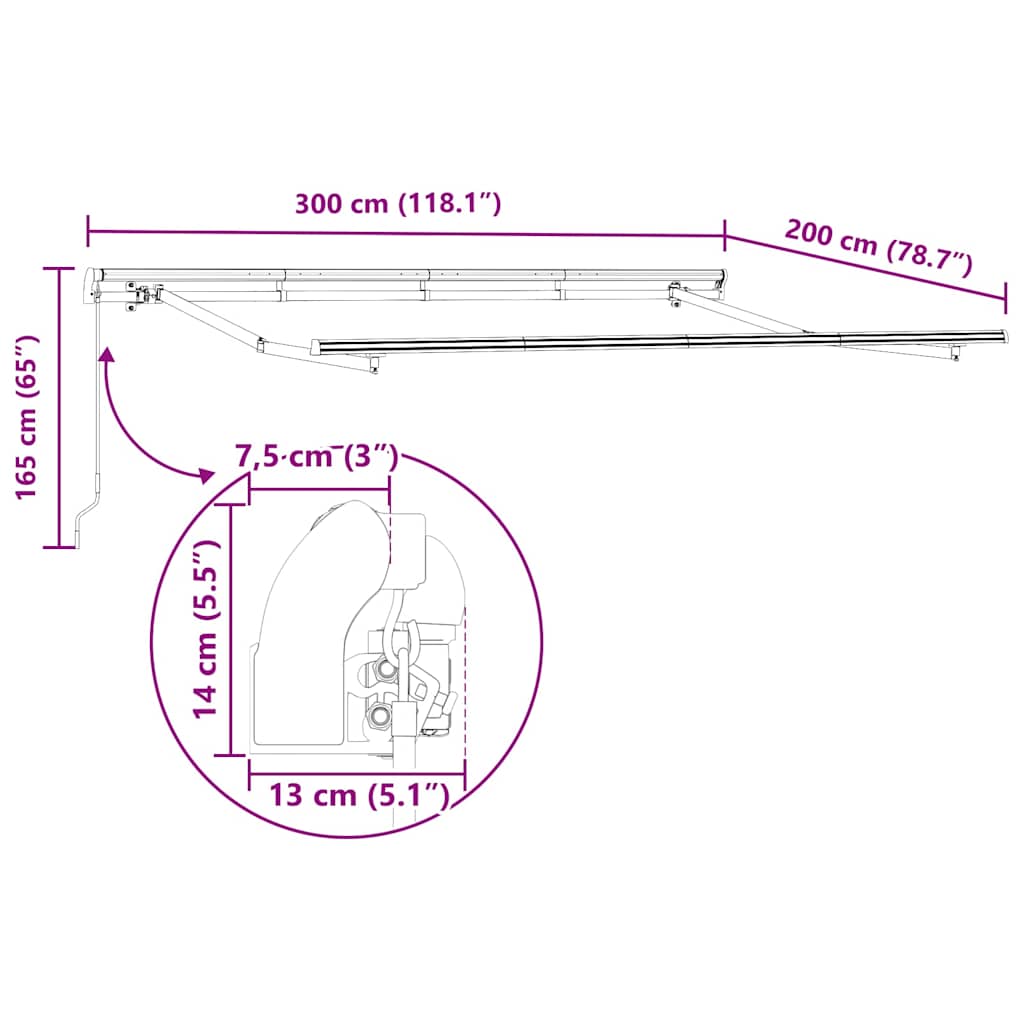 vidaXL Rama markizy Biały 3 x 2 m Metal