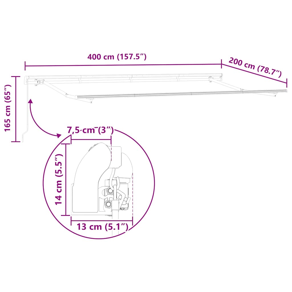 vidaXL Rama markizy Biały 4 x 2 m Metal