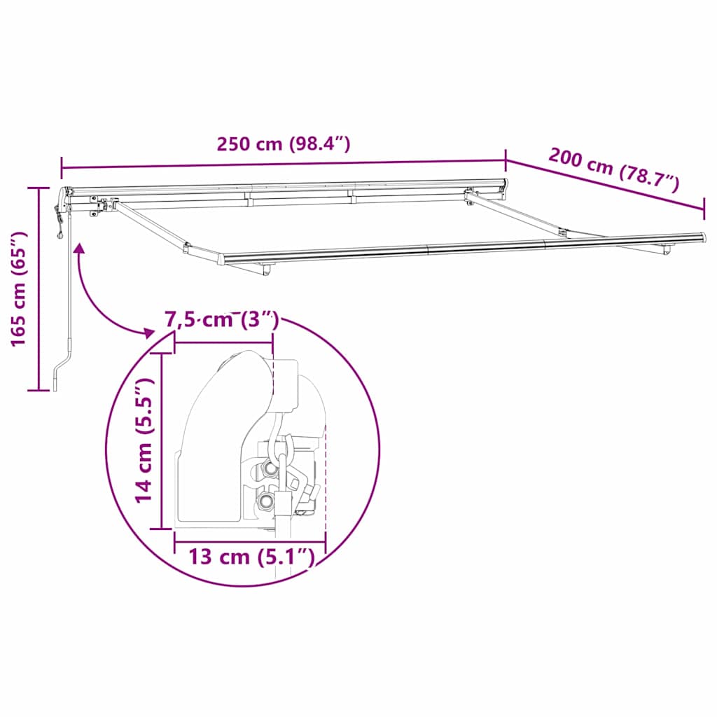 vidaXL Rama markizy Antracyt 2,5 x 2 m Metal
