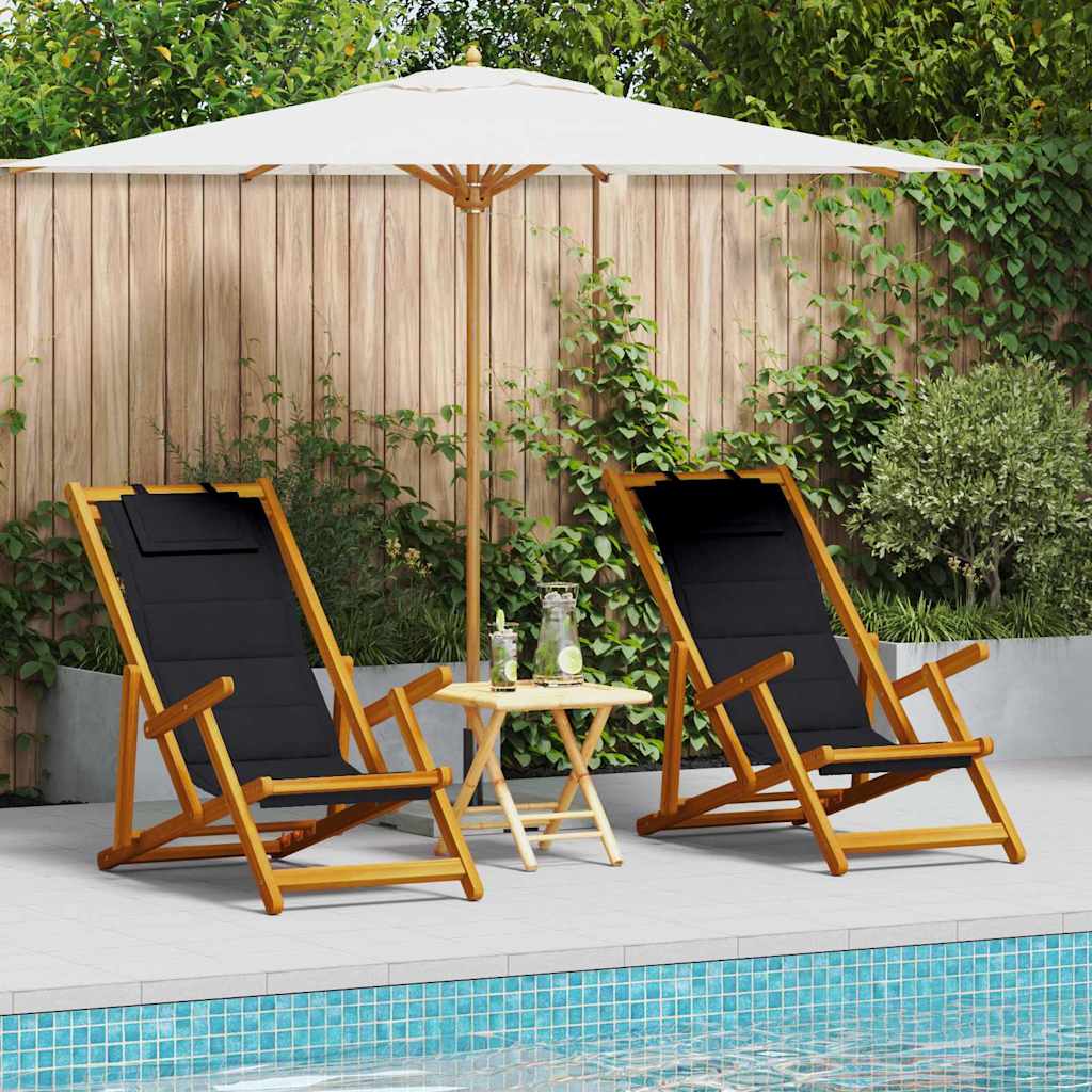 vidaXL Krzesło plażowe z poduszką 2 pcs Brązowy Lite Drewno Akacji
