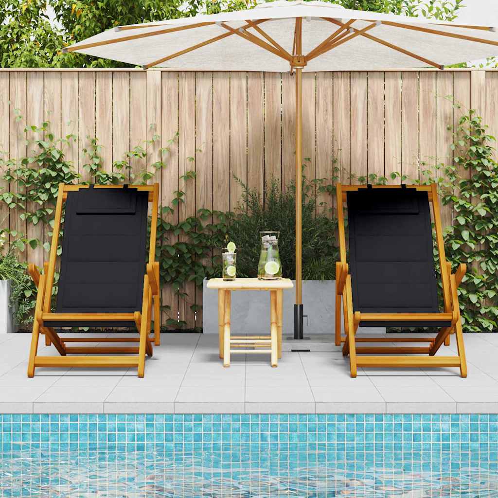 vidaXL Krzesło plażowe z poduszką 2 pcs Brązowy Lite Drewno Akacji
