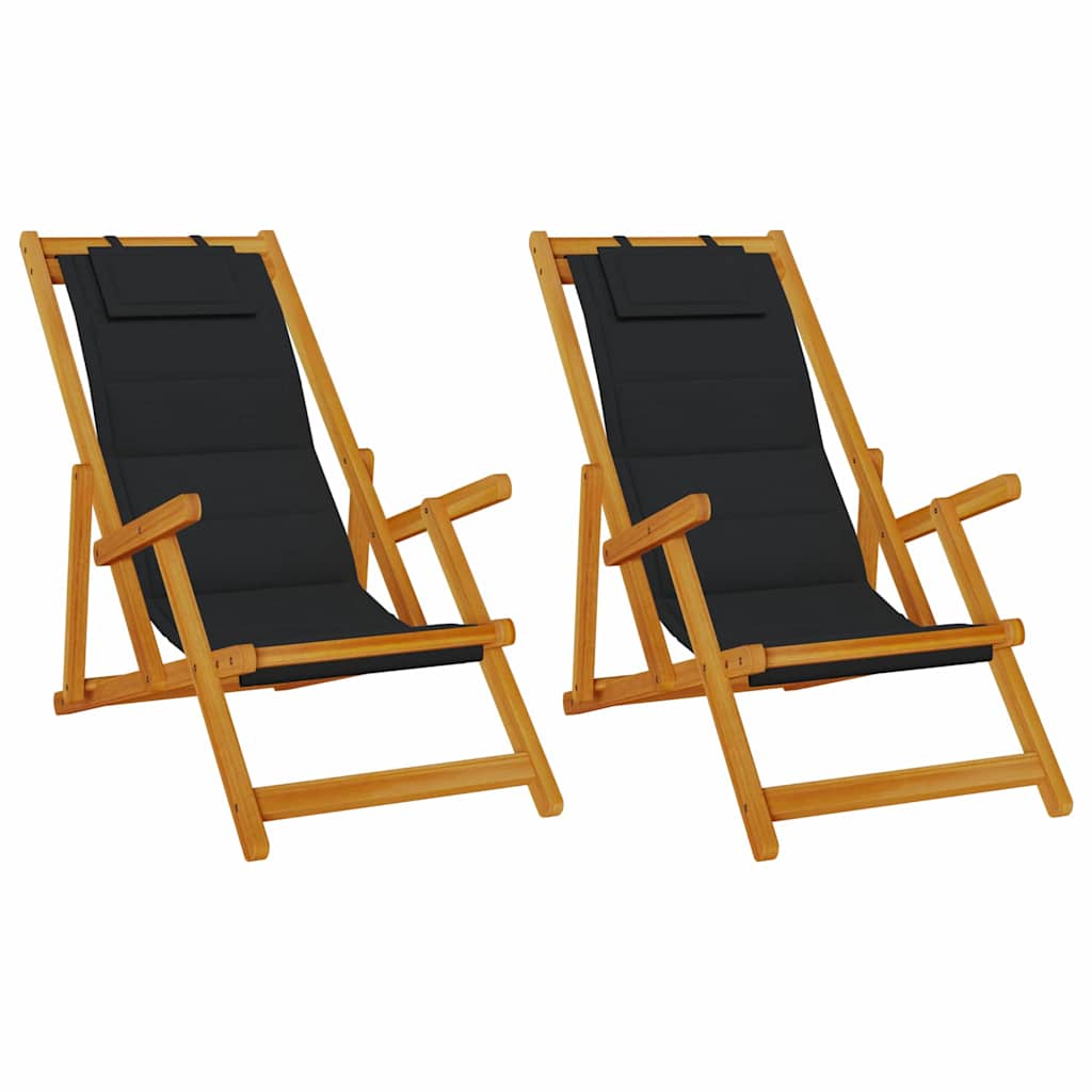 vidaXL Krzesło plażowe z poduszką 2 pcs Brązowy Lite Drewno Akacji
