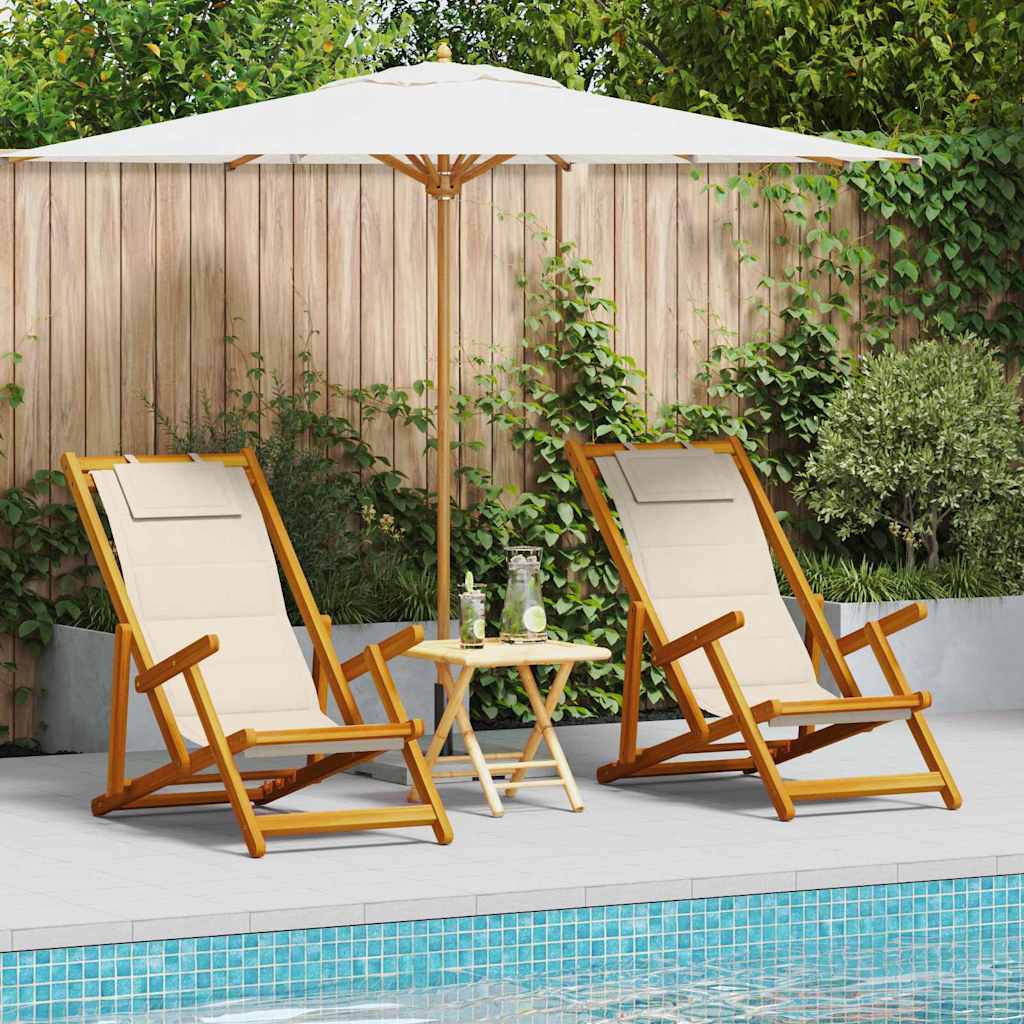 vidaXL Krzesło plażowe z poduszką 2 pcs Brązowy Lite Drewno Akacji