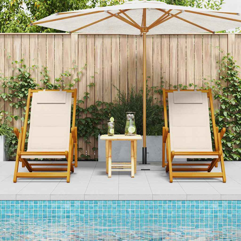 vidaXL Krzesło plażowe z poduszką 2 pcs Brązowy Lite Drewno Akacji