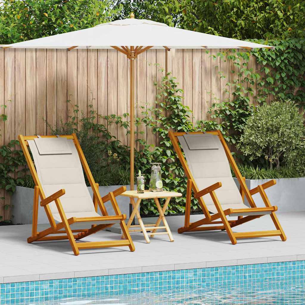 vidaXL Krzesło plażowe z poduszką 2 pcs Brązowy Lite Drewno Akacji