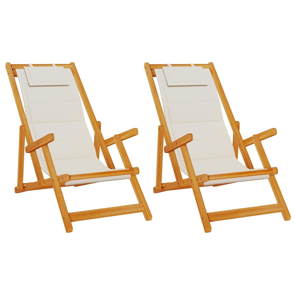 vidaXL Krzesło plażowe z poduszką 2 pcs Brązowy Lite Drewno Akacji