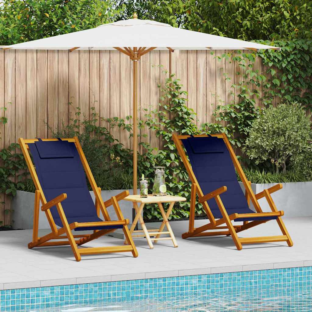 vidaXL Krzesło plażowe z poduszką 2 pcs Brązowy Lite Drewno Akacji