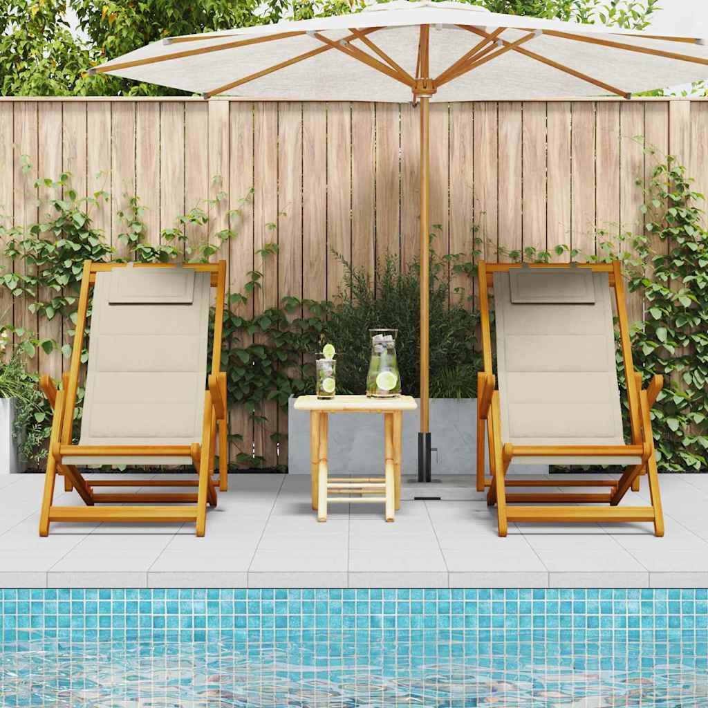 vidaXL Krzesło plażowe z poduszką 2 pcs Brązowy Lite Drewno Akacji