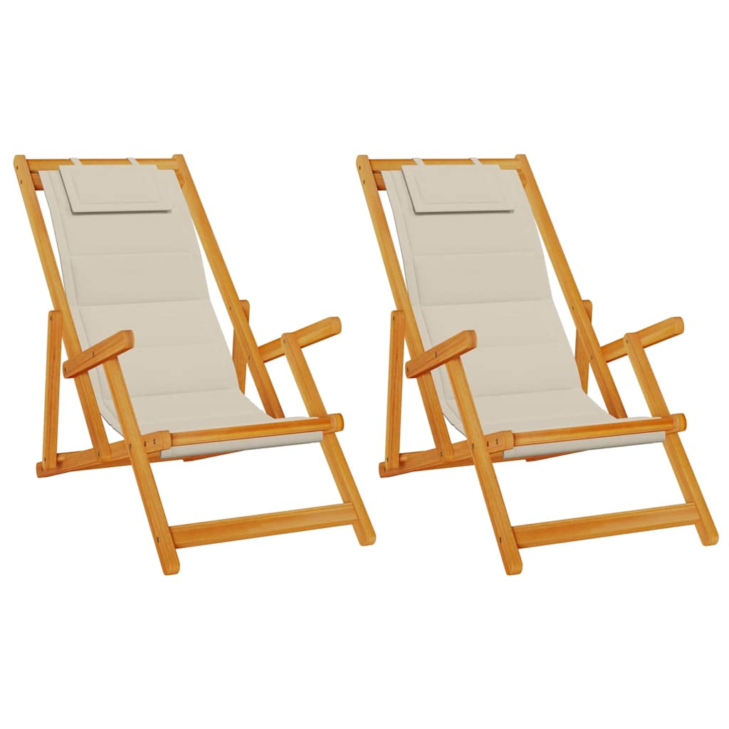 vidaXL Krzesło plażowe z poduszką 2 pcs Brązowy Lite Drewno Akacji