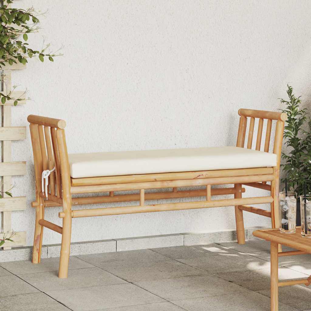 vidaXL Ławka ogrodowa z poduszką Brązowy 110 x 38 x 65cm Bambus